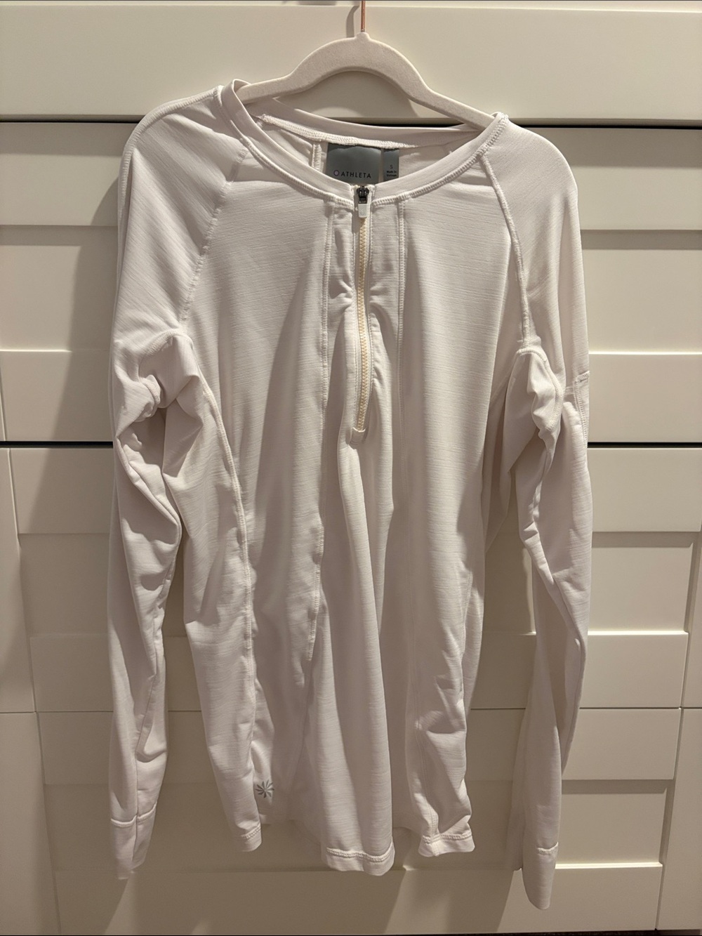 Athleta White Long-Sleeve Half-Zip Active Top